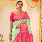Mint Greeen Kanjivaram Silk Saree With Contrast Border