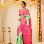 Mint Greeen Kanjivaram Silk Saree With Contrast Border