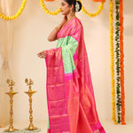Mint Greeen Kanjivaram Silk Saree With Contrast Border