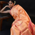 Pastel Peach Kanjivaram Silk Saree With Gold Butti And Big Border