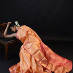 Pastel Peach Kanjivaram Silk Saree With Gold Butti And Big Border