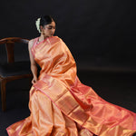 Pastel Peach Kanjivaram Silk Saree With Gold Butti And Big Border