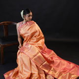 Pastel Peach Kanjivaram Silk Saree With Gold Butti And Big Border