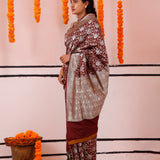 Athletic Maroon Banarasi Silk Saree With Floral Jaal Work