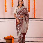 Athletic Maroon Banarasi Silk Saree With Floral Jaal Work