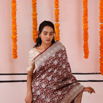 Athletic Maroon Banarasi Silk Saree With Floral Jaal Work