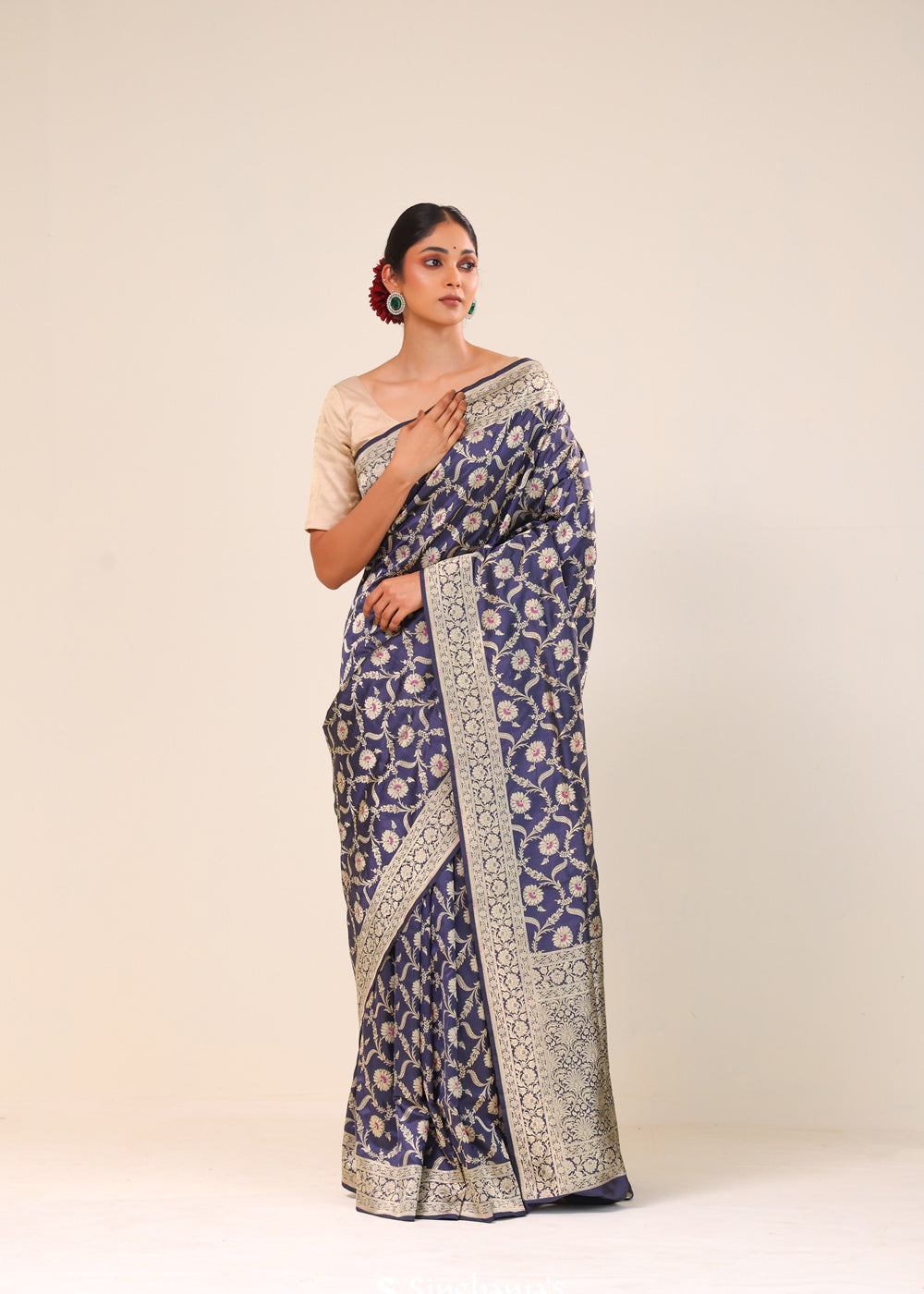 Admiral Blue Chiniya Banarasi Silk Saree