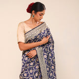 Admiral Blue Chiniya Banarasi Silk Saree
