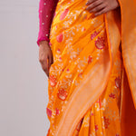 Yellow Orange Banarasi Silk Saree With Meenakari Floral Jaal