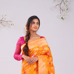 Yellow Orange Banarasi Silk Saree With Meenakari Floral Jaal