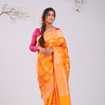 Yellow Orange Banarasi Silk Saree With Meenakari Floral Jaal