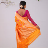 Yellow Orange Banarasi Silk Saree With Meenakari Floral Jaal