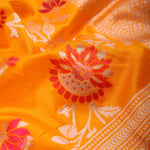 Yellow Orange Banarasi Silk Saree With Meenakari Floral Jaal