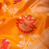 Yellow Orange Banarasi Silk Saree With Meenakari Floral Jaal