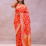 Vibrant Orange Banarasi Silk Saree With Meenakari Work