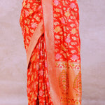 Vibrant Orange Banarasi Silk Saree With Meenakari Work