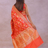 Vibrant Orange Banarasi Silk Saree With Meenakari Work