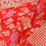 Vibrant Orange Banarasi Silk Saree With Meenakari Work