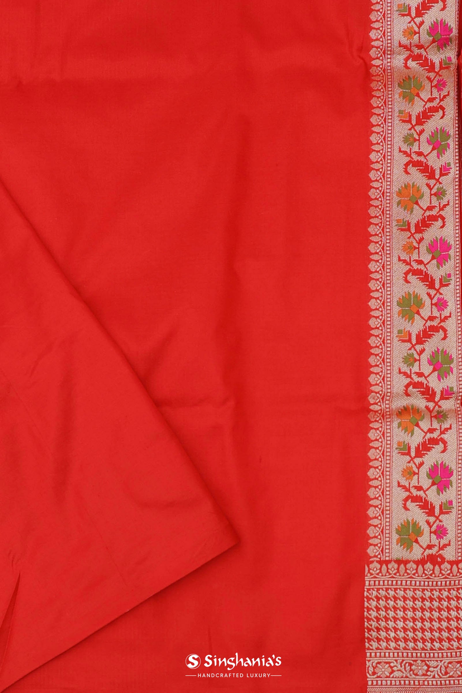 Vibrant Orange Banarasi Silk Saree With Meenakari Work