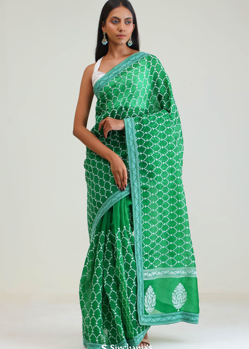 Sea Green Organza Arch Crafted Saree