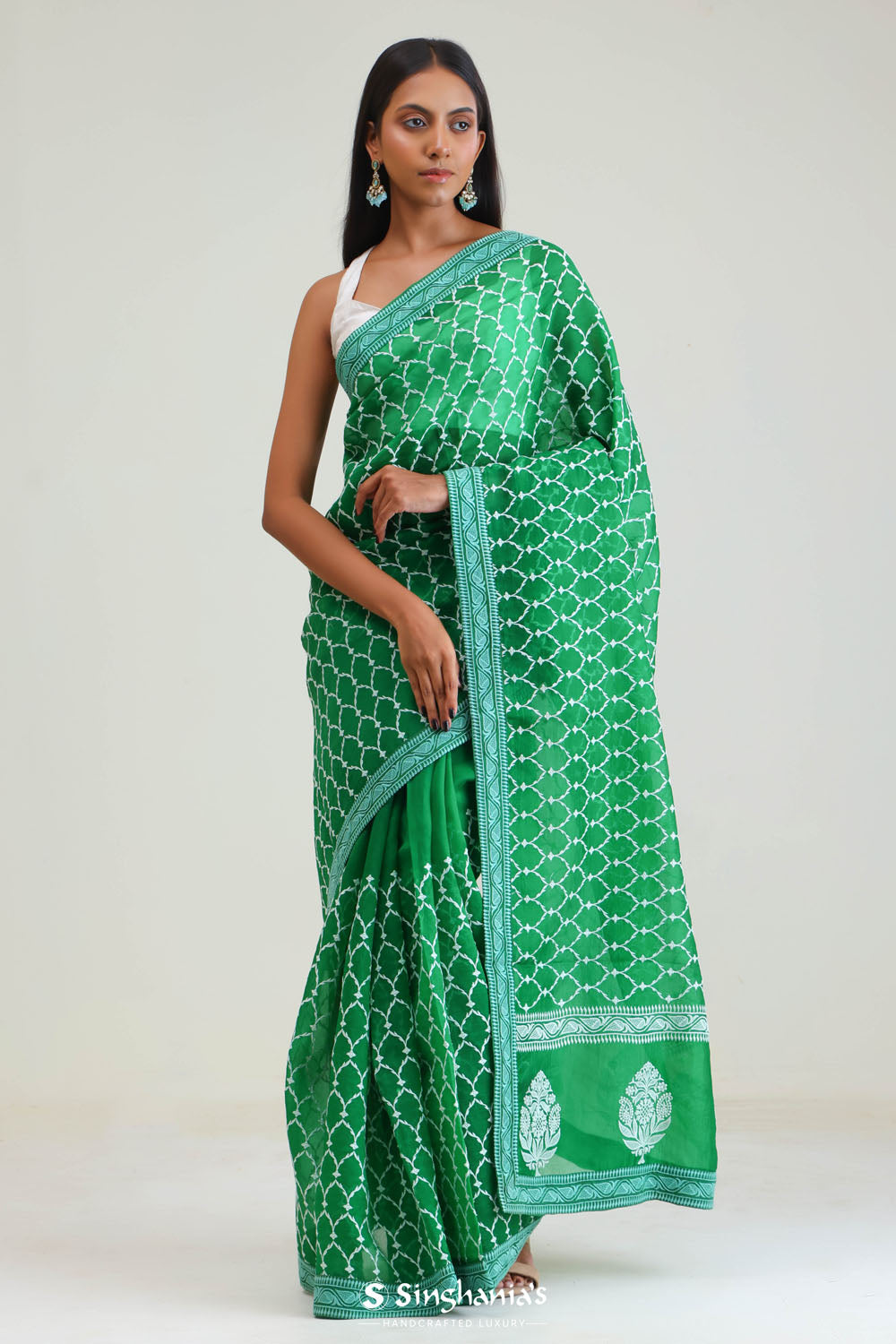 Sea Green Organza Arch Crafted Saree
