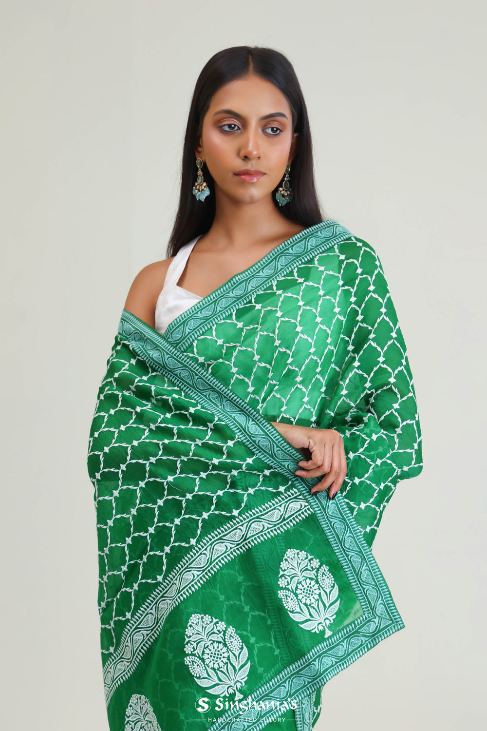 Sea Green Organza Arch Crafted Saree