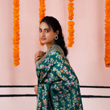 Kaitoke Green Banarasi Silk Saree With Meenakari Zari Jaal Work