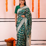 Kaitoke Green Banarasi Silk Saree With Meenakari Zari Jaal Work