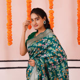Kaitoke Green Banarasi Silk Saree With Meenakari Zari Jaal Work