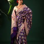 Regalia Purple Banarasi Silk Saree With Floral-Peacock Motifs