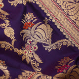 Regalia Purple Banarasi Silk Saree With Floral-Peacock Motifs