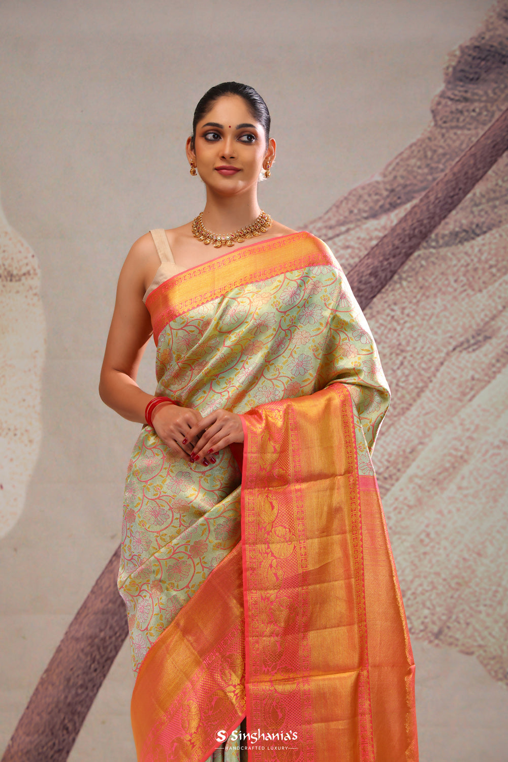 Turquoise Green Jaal Kanjivaram Silk Saree