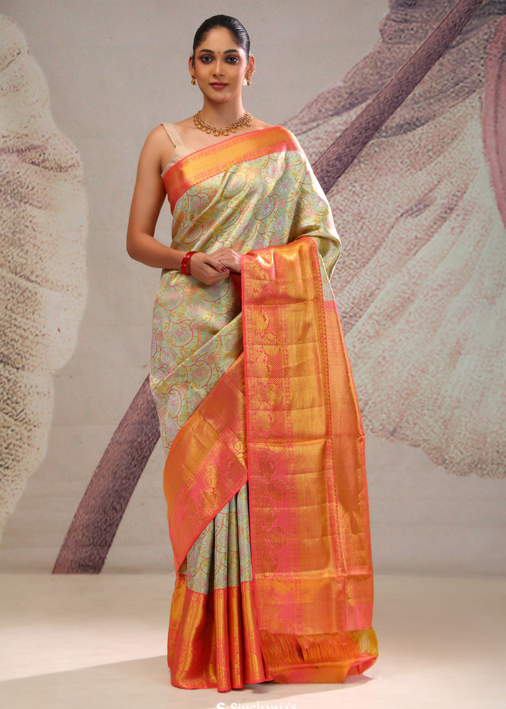 Turquoise Green Jaal Kanjivaram Silk Saree