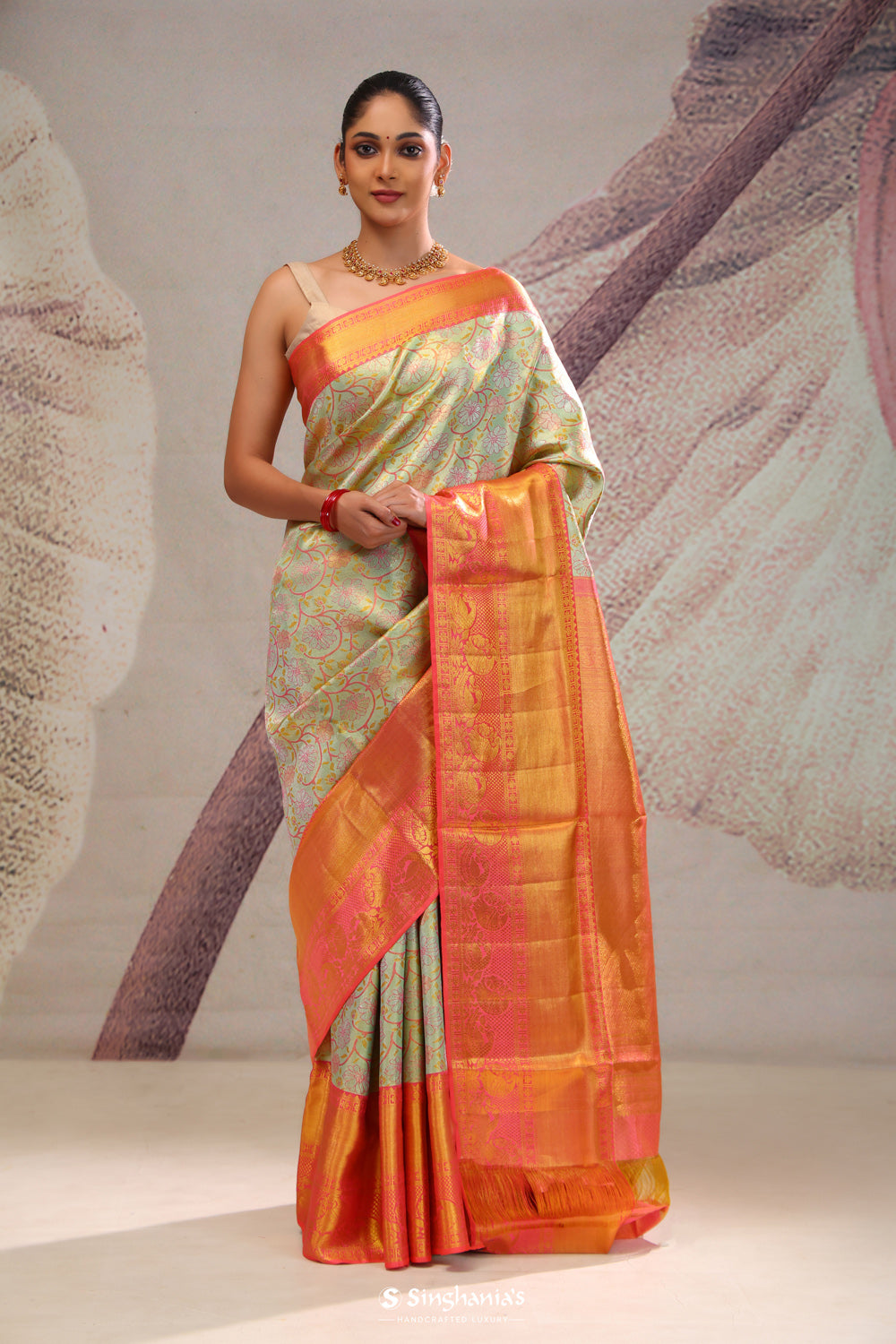 Turquoise Green Jaal Kanjivaram Silk Saree