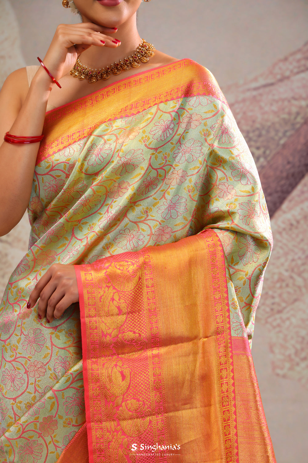 Turquoise Green Jaal Kanjivaram Silk Saree