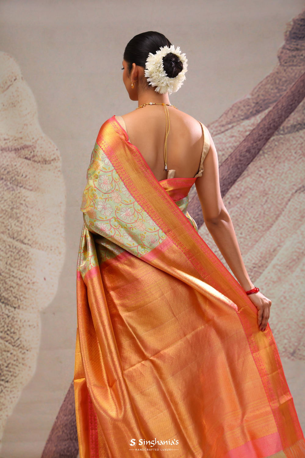 Turquoise Green Jaal Kanjivaram Silk Saree