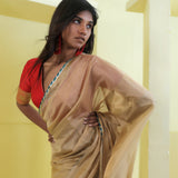 Dark Beige Tissue Designer Saree With Embroidery Border