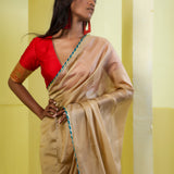 Dark Beige Tissue Designer Saree With Embroidery Border