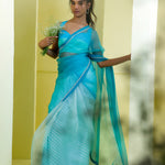Carolina Blue Printed Organza Saree With Leheriya Pattern