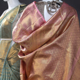 Pink Gold Tissue Kanjivaram Saree With Floral Jaal Weaving