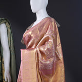 Pink Gold Tissue Kanjivaram Saree With Floral Jaal Weaving