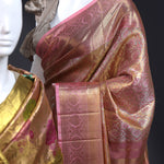 Pink Gold Tissue Kanjivaram Saree With Floral Jaal Weaving