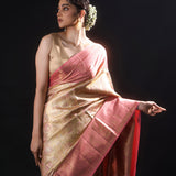 Pale Gold Tissue Kanjivaram Silk Saree With Meenakari Jaal