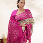 Yellow Pink Printed Madhubani Silk Saree