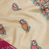 Yellow Pink Printed Madhubani Silk Saree