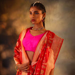 Vermillion Red Garden Banarasi Silk Saree