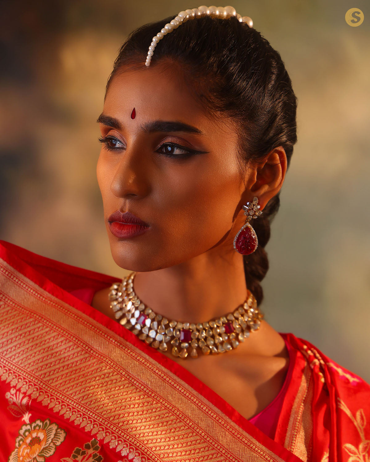Vermillion Red Garden Banarasi Silk Saree