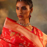 Vermillion Red Garden Banarasi Silk Saree