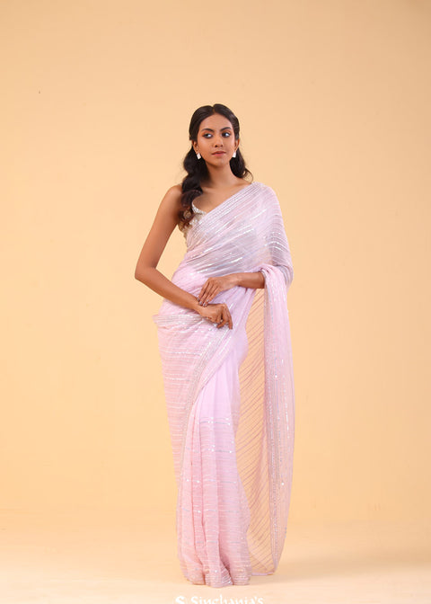 <img> Lemonade Pink Organza Handcrafted Saree