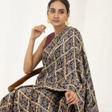 Rich Black Bandhani Ajrakh Silk Handloom Saree